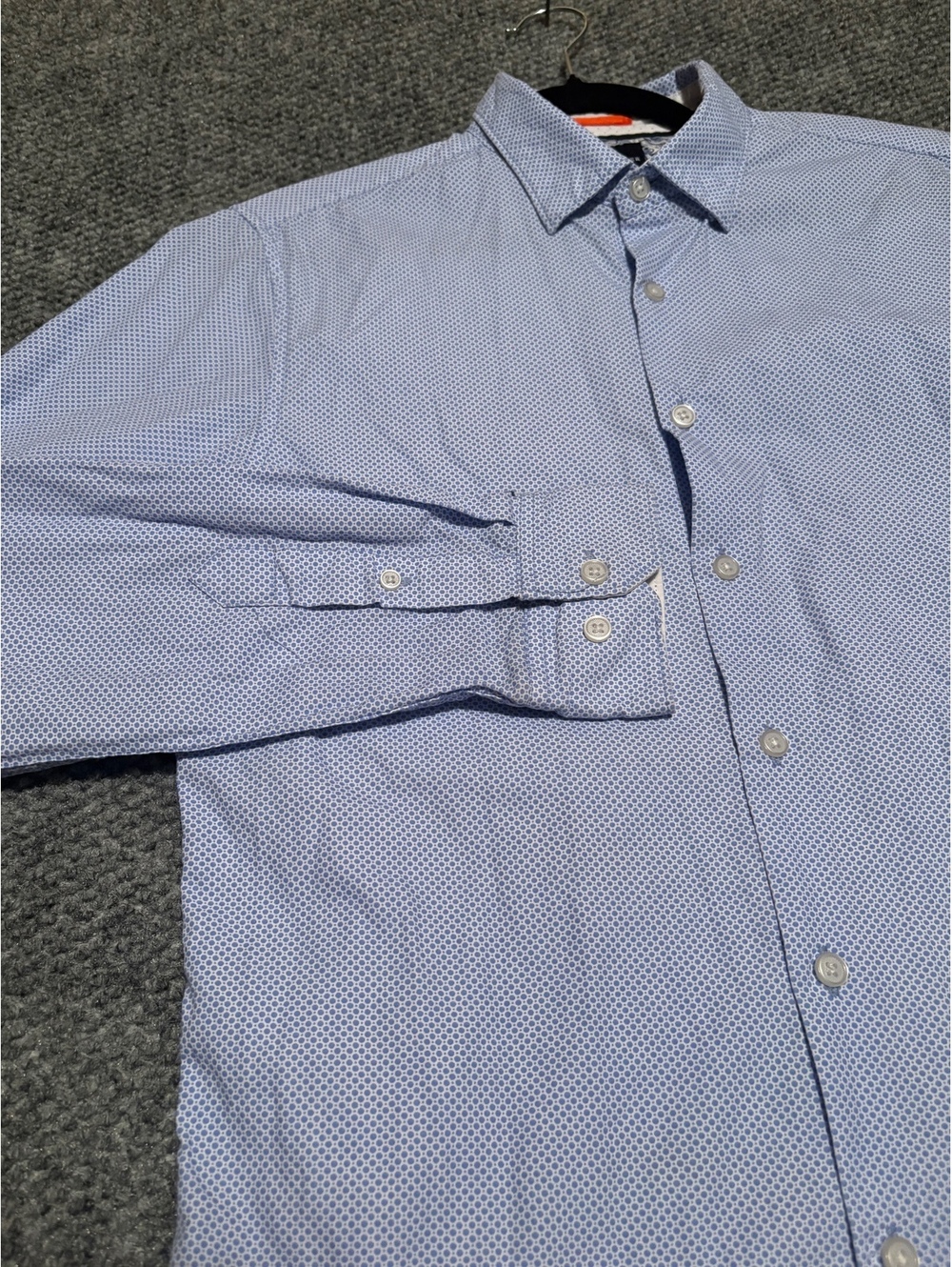 Denim & Flower Slim Fit Blue White Polka Dot Men's Small Button Down Shirt